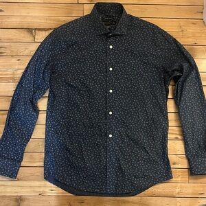 Pronto Uomo Dark Blue Floral Button Down Long Sleeve Dress Shirt